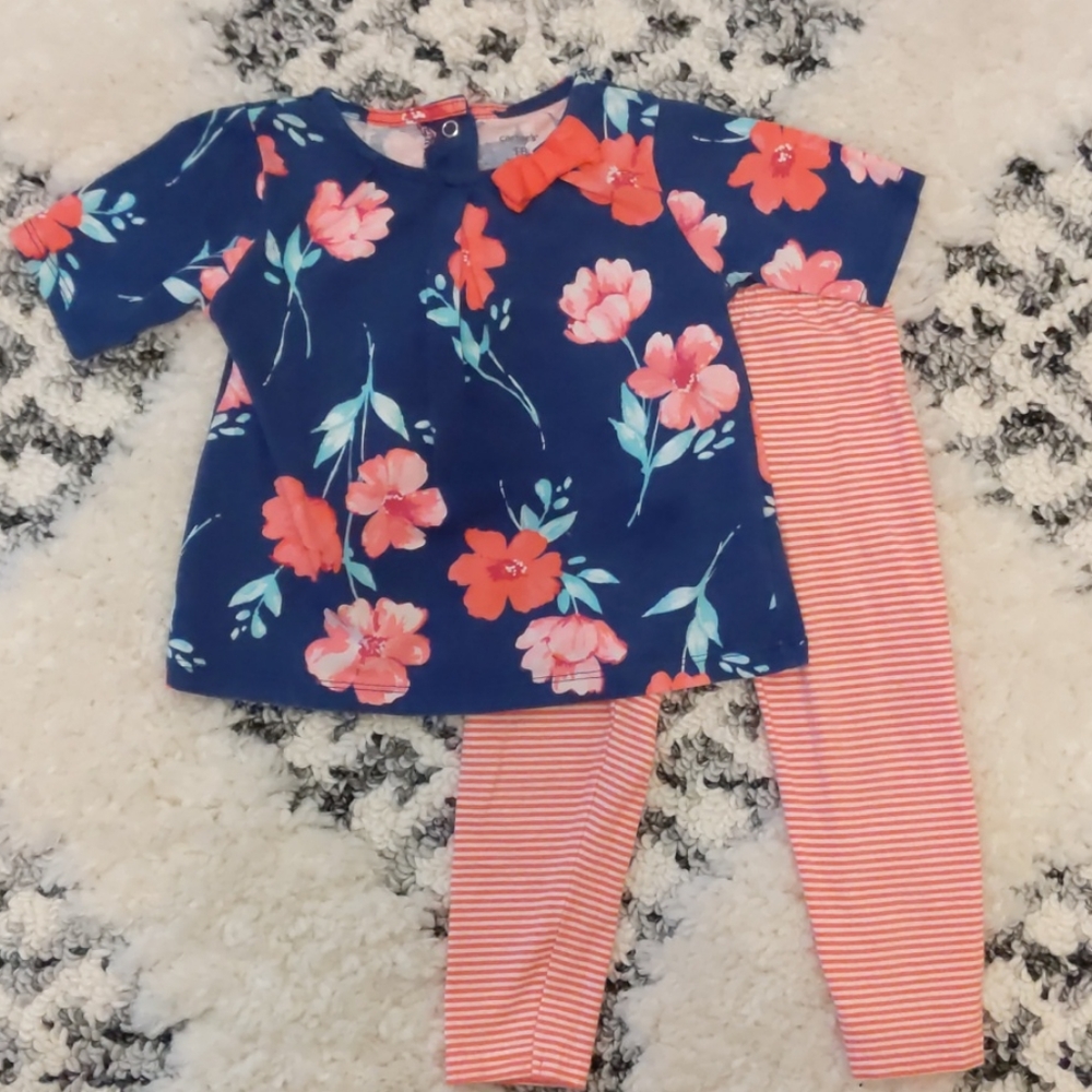 Floral top and striped leggings set
